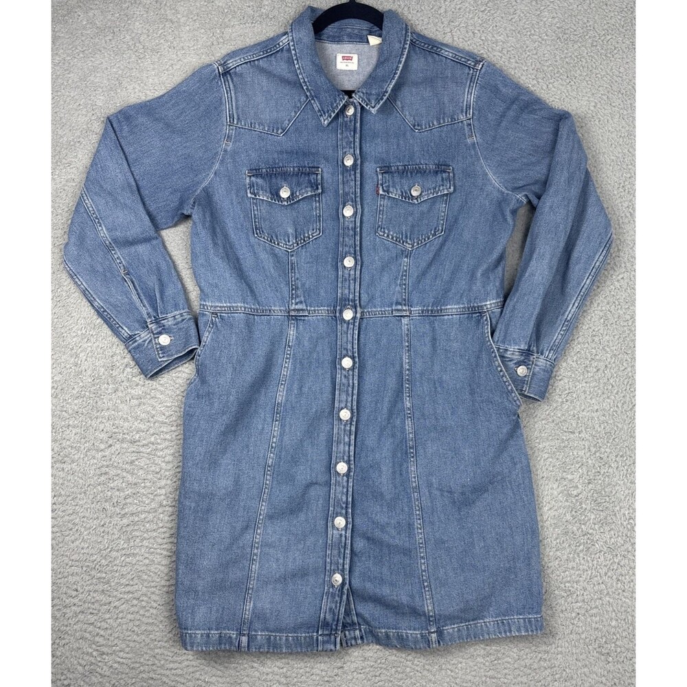 Vintage Levis Denim Dress Women's XL Western Rodeo Pockets 100% Cotton Cowgirl